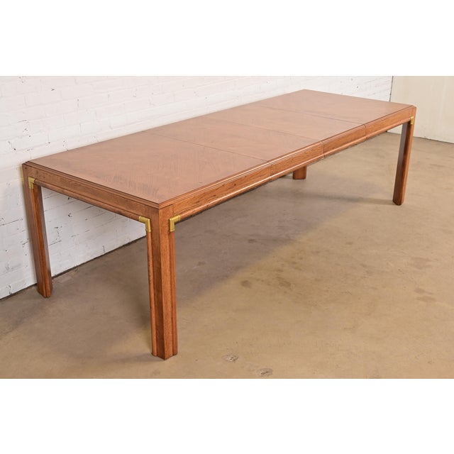 Drexel Heritage Drexel Heritage Mid-Century Hollywood Regency Campaign Walnut Extension Dining Table, Newly Refinished For Sale - Image 4 of 15