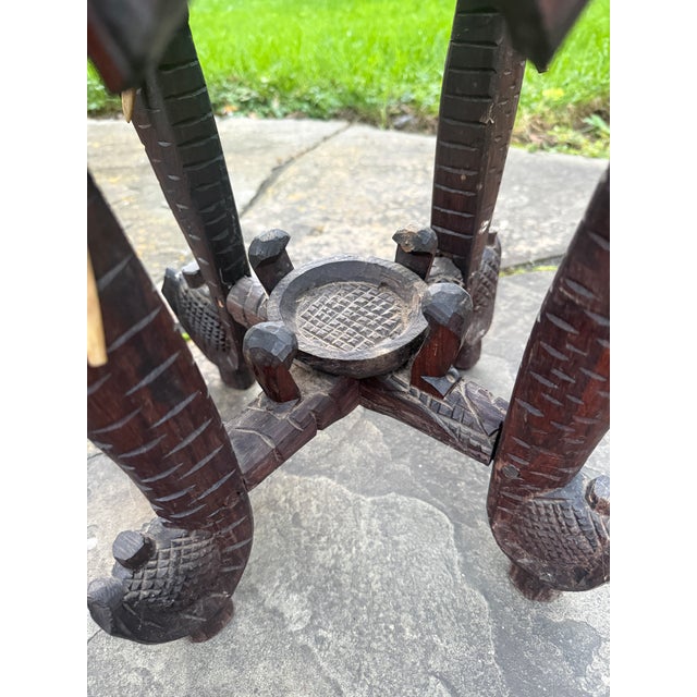 Antique Anglo-Indian Hand-Carved Elephant Side Table With Bone Inlay For Sale - Image 9 of 18