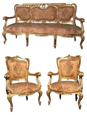 19th-Century Italian Gilt Living Room Set with Sofa and Armchairs, Set of 3