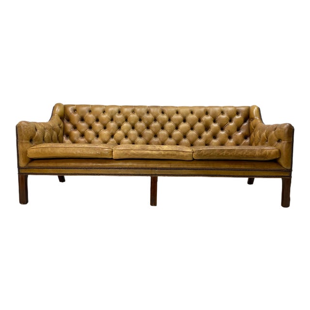 1930s Tufted English Leather Sofa For Sale