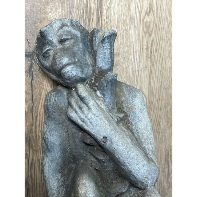 1 Victorian British Lead Thinking Monkey Garden Sculpture. In the highly sought after late end of Victorian era design, in...