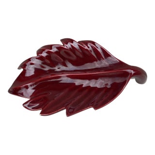 Mid-Century Red Majolica Leaf Dish or Catchall Tray Vallauris For Sale