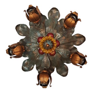 Mid-Century Ceiling or Wall Light Florentine Design 5 Flames 70s For Sale