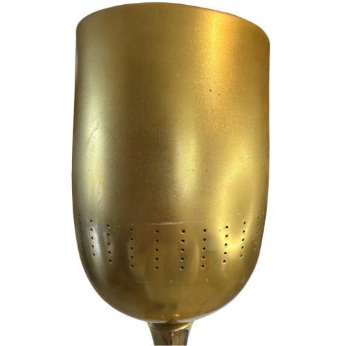 Mid-Century Modern Vintage 1950s Brass Torchiere Floor Lamp With Wood Stem and Tulip Shade For Sale - Image 3 of 10