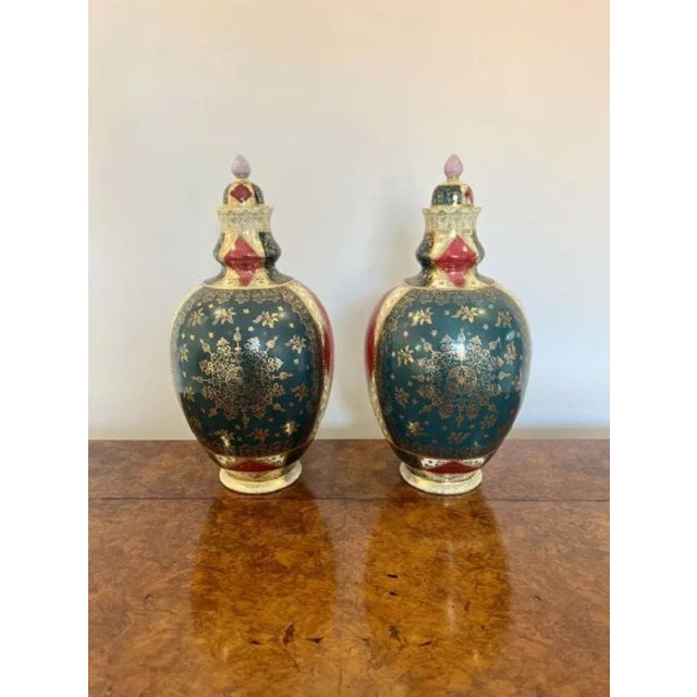 Late 19th Century Victorian Porcelain Lidded Vases, 1880s, Set of 2 For Sale - Image 5 of 8