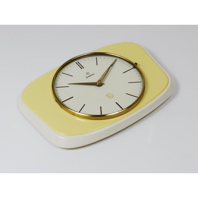 Pastel Yellow Midcentury Wall Clock in the style of Max Bill from Junghans, Germany, 1950s For Sale - Image 6 of 12