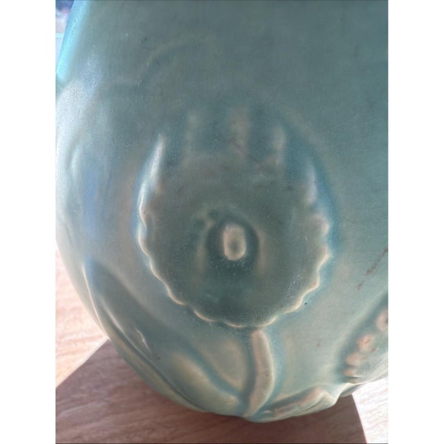 Weller Art Pottery Vase Matte Green Floral Twin Handle Arts And Crafts 1920s For Sale - Image 4 of 10