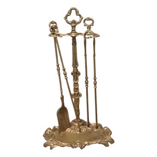 Vintage Rococo Style Fireside Companion Set in Brass, 1930, Set of 4 For Sale