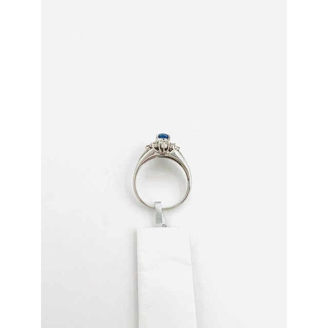 Metal Blue Sapphire Oval and White Diamond Ring in Platinum Size 6.5 For Sale - Image 7 of 7