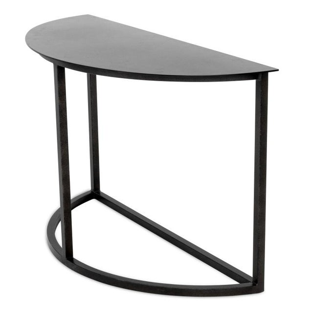 Late 20th Century Minimalist Black Metal Demilune Tables, Pair For Sale - Image 5 of 6