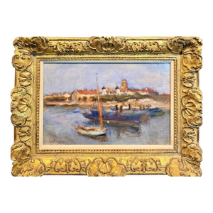 Lucien René Mignon -Costal French Town Scene -1920s Oil Painting