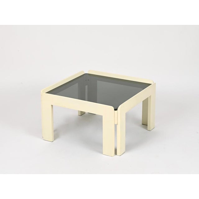 White Square Coffee Table with Smoked Glass by Carlo Scarpa for Afra & Tobia Scarpa, Italy, 1960s For Sale - Image 3 of 12