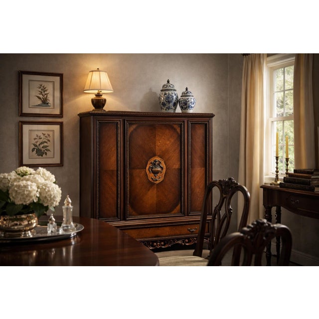Pair of Vintage Baker Mahogany Cabinets – Neoclassical Sideboard & Entry Console With Carved Urn Motifs For Sale In Los Angeles - Image 6 of 12