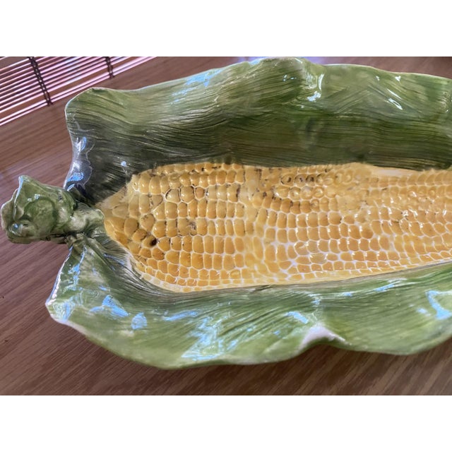 Late 20th Century Late 20th Century Hand Thrown & Painted Majolica Style Corn on the Cob Holders- Set of 6 For Sale - Image 5 of 7