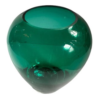 Vintage Hand Blown Green Vase Hand Blown Glass Vase For Sale