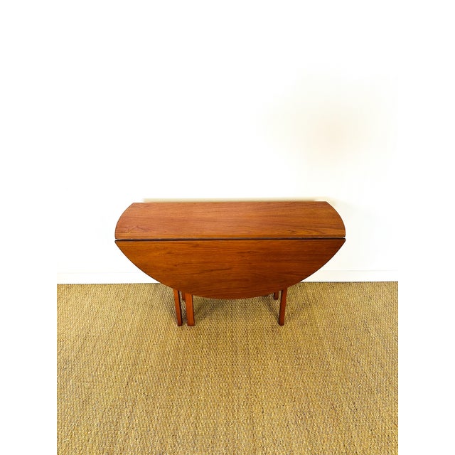 Scandinavian Round Drop Leaf Folding Dining Table in Teak, 1960s For Sale - Image 6 of 16