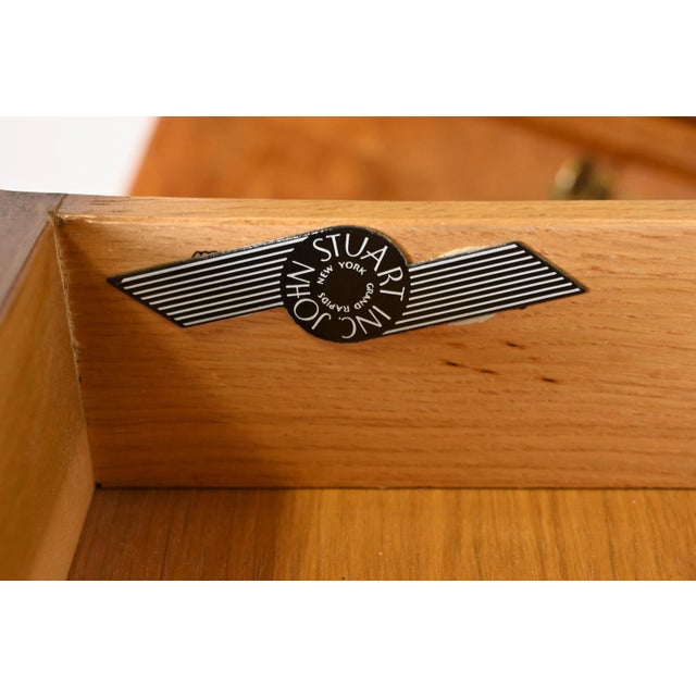 John Stuart Georgian Burl Wood Drop Front Secretary Desk With Bookcase Hutch For Sale - Image 10 of 13