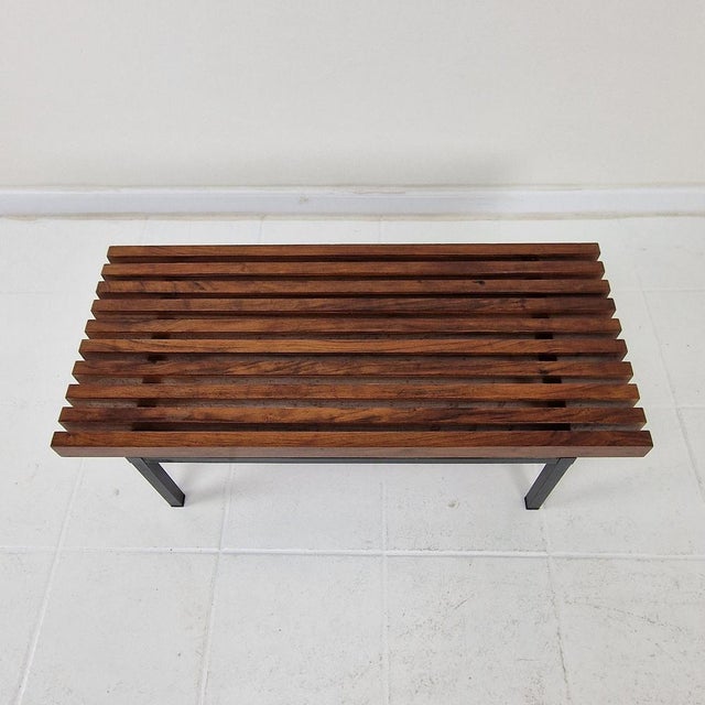 Wood Low Italian Slatted Wooden Bench, 20th Century For Sale - Image 7 of 14