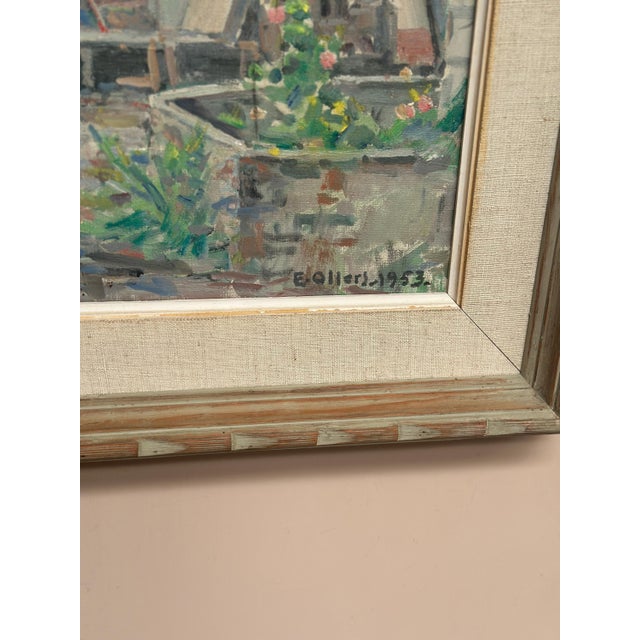 Original Vintage Swedish Oil on Canvas – “Gårdsmotiv” by Edvin Ollers – Signed – Framed – 56 × 49 cm (22" × 19.3") incl....