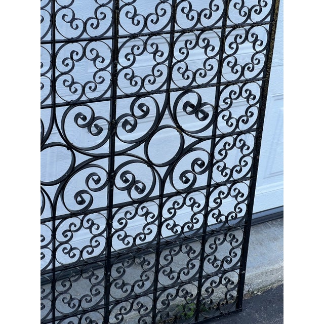 Metal Antique Hand Wrought Iron Gates With Two Side Window Panels For Sale - Image 7 of 12