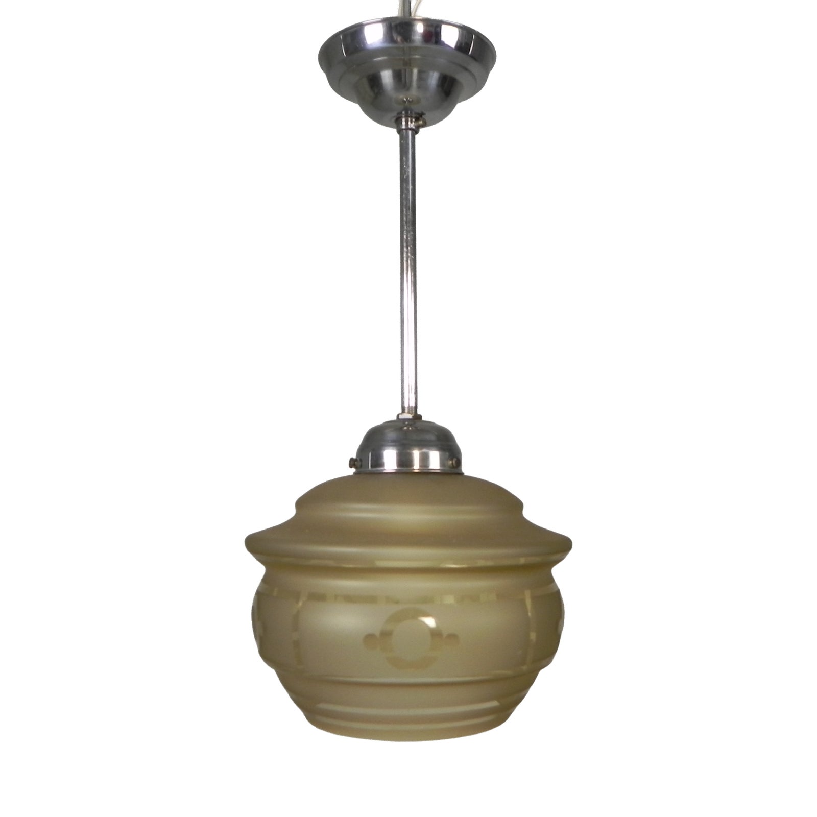 Art Deco Pendant Lamp with Etched Glass Shade and Geometric Motifs ...