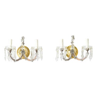 French Vintage Brass and Crystal Wall Sconces - A Pair For Sale