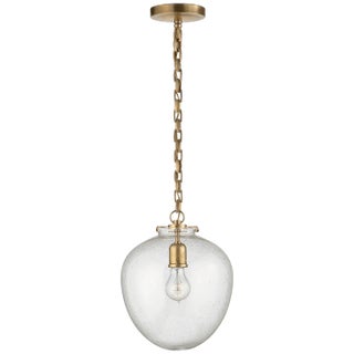 Thomas O'Brien for Visual Comfort Signature Katie Acorn Pendant in Hand-Rubbed Antique Brass with Seeded Glass For Sale