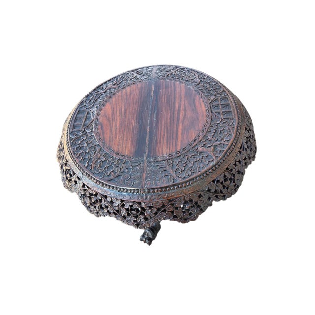 19th Century Heavily Carved Rosewood Side Table/Center Table; Made in Burma. For Sale - Image 13 of 18