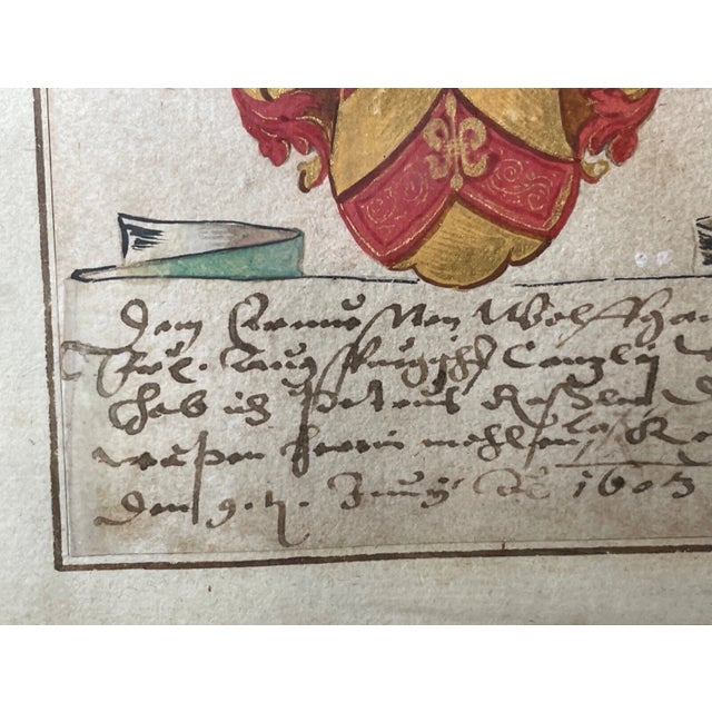 Paper Share Antique Original 1603 Latin Armorial Coat of Arms Heraldic Painting Manuscript For Sale - Image 7 of 12