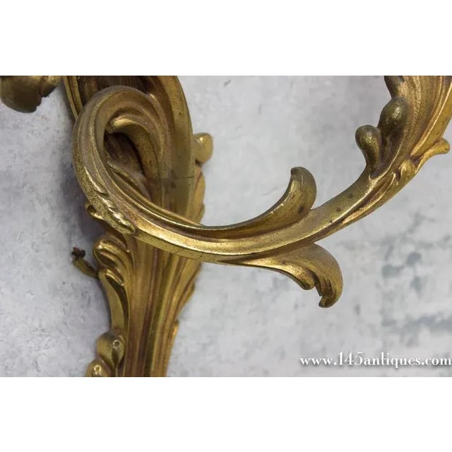 Pair of French Louis XV Style Gilt Bronze Two-Arm Wall Sconces, 1920s For Sale In New York - Image 6 of 10