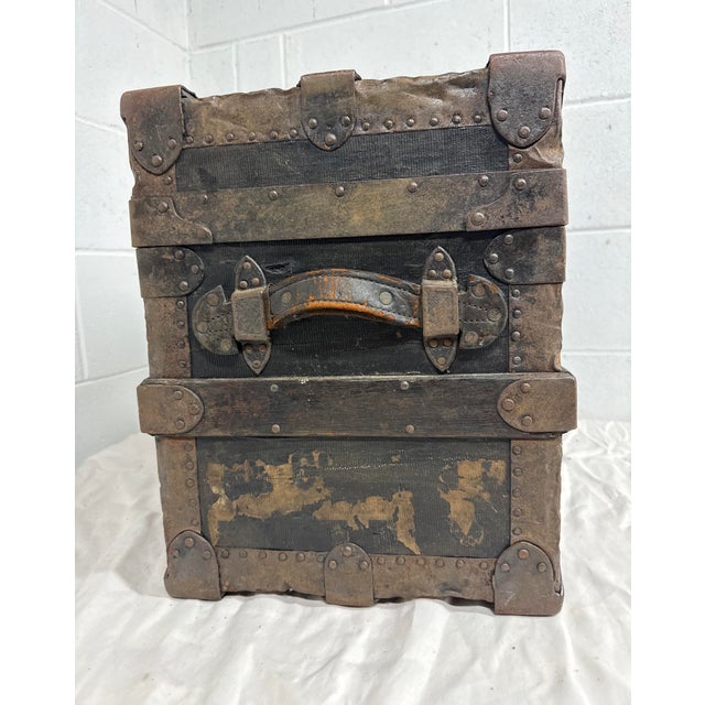 Rare Antique Miniature 19th Century Handmade Wood Iron Taylor Steamer Trunk For Sale - Image 9 of 17