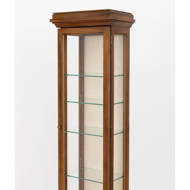 Wood Modern Illuminated Glass-Paneled Fruitwood Vitrine For Sale - Image 7 of 9