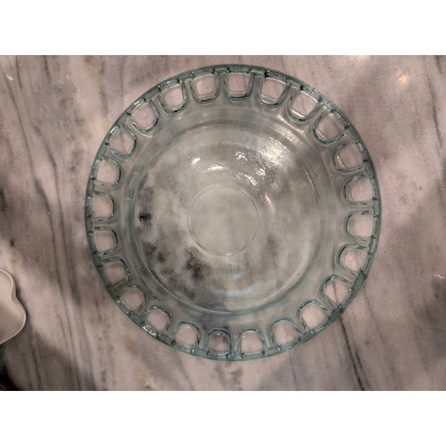 1970s Large Vintage Openwork Glass Bowl Centerpiece For Sale - Image 4 of 5