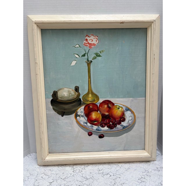 Midcentury Framed Painting of Fruit and Flowers Still Life For Sale In Sacramento - Image 6 of 7