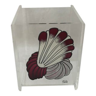 Vintage Acrylic Lucite Waste Basket Sea Shell Detail For Sale