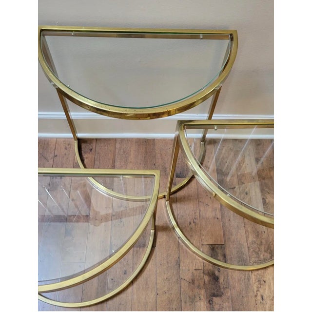 1960s 1960s Hollywood Regency Brass Demilune Nesting Tables - Set of 3 For Sale - Image 5 of 5