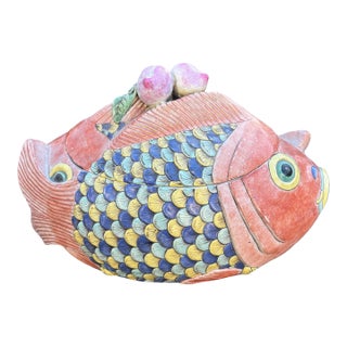 Mid 20th Century Hand Painted Koi Fish Lidded Tureen For Sale