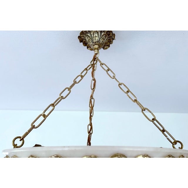 French Art Deco Alabaster and Bronze Pendant Light, 1930s For Sale - Image 6 of 18
