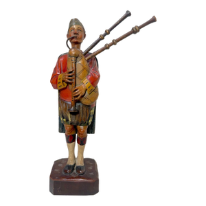 Rare Antique Hand Made Carved Wood German Bagpiper Whistler Sculpture Statue