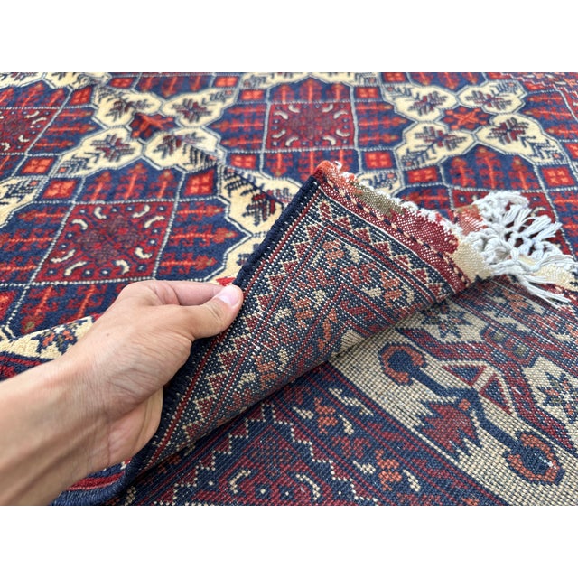 Vintage Afghan Turkmen Ivory Diamond Lattice Tribal Rug - 6'4" X 4'10" For Sale - Image 9 of 12