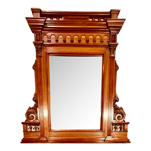 *Large Antique Victorian Mirror**Carved Solid Walnut W/Beveled Mirror**Great Condition**OBO** For Sale