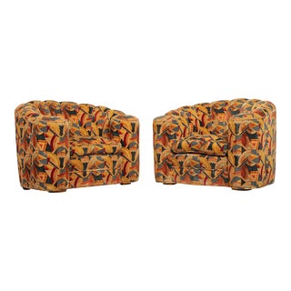 1920s Art Deco Style Vintage Memphis Custom Upholstered Club Chairs - A Pair For Sale