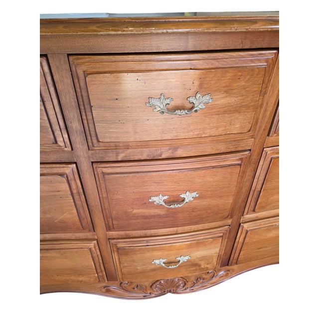 1990s Ethan Allen Legacy Maple 9 Drawer Triple Dresser French Country Chest Sideboard For Sale - Image 11 of 18