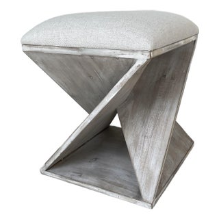 Organic Modern Gray Wood Asymmetrical Accent Stool For Sale