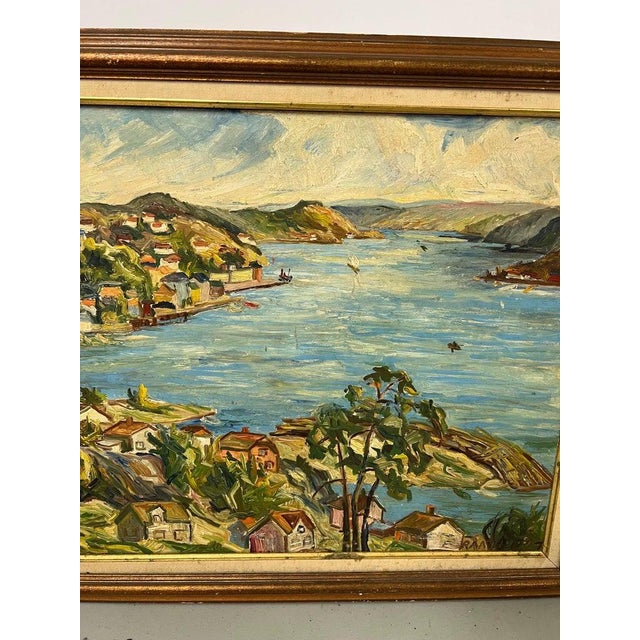 1950s Heavy Impasto Oil on Board of Harbor Scene For Sale - Image 5 of 12