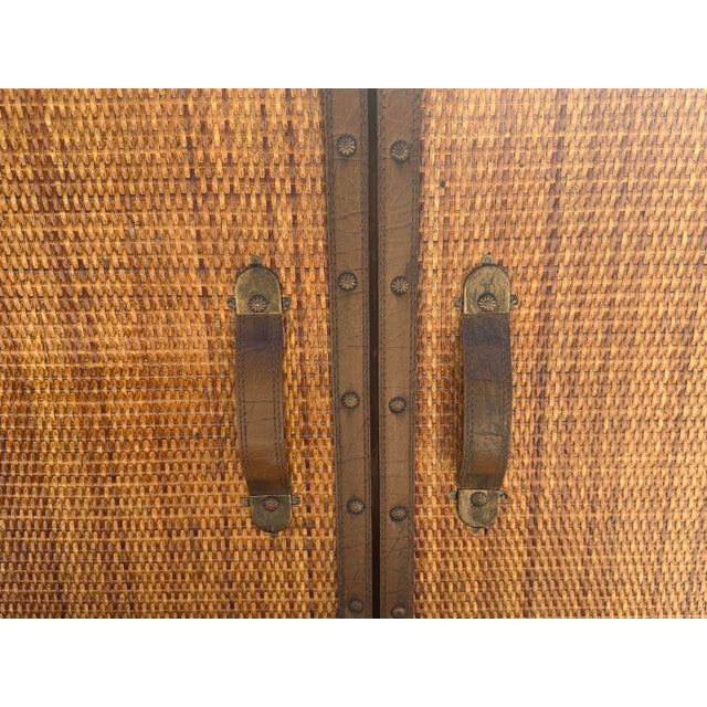 Vintage Campaign Style Woven Rattan Console Cabinet For Sale - Image 10 of 12