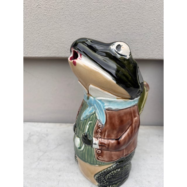 French Country French Majolica Frog Pitcher Fives Lille, Circa 1890 For Sale - Image 3 of 7