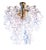 Elegant cascading ceiling light with 48 clear, pink and blue interlocking murano glasses suspended individually on a...