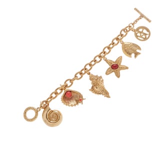 Ben Amun Gold Bracelet with Red and Sea Charm and Red and Orange Stones For Sale