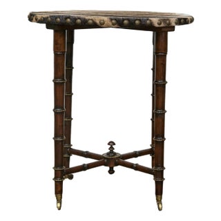 19th Century English Faux Bamboo Side Table with Zebra Hide Top and Casters For Sale